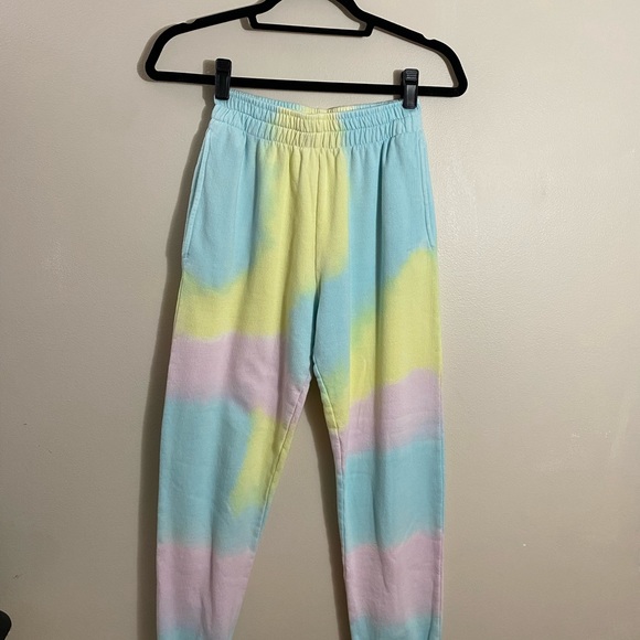 Frankies Bikinis Burl sweatshirt jogger set in rainbow sherbert tie dye sz small - Picture 9 of 11